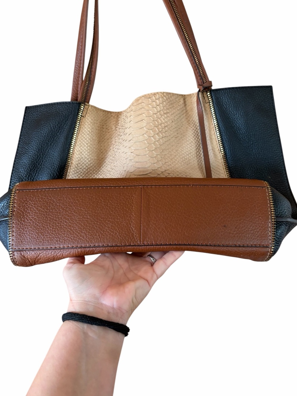 Botkier Tan Cream and Black Leather Tote Bag - Picture 5 of 10